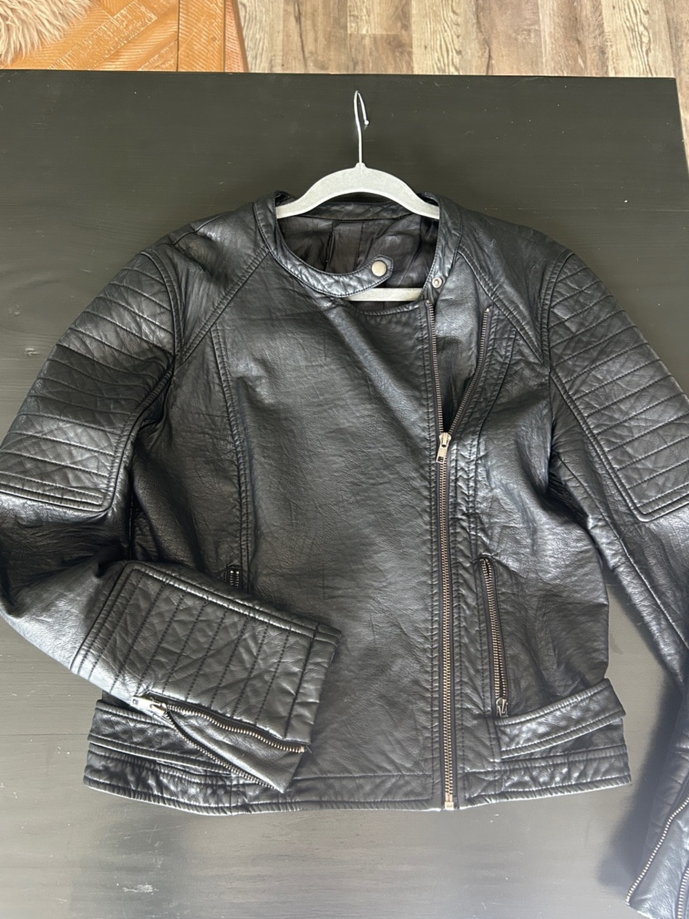 cupcakes & cashmere Black Quilted Sleeve Moto Jacket